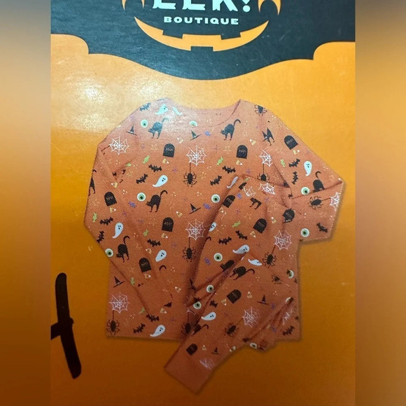 Hyde & Eek! NIP two-piece Halloween sleep pajama set orange Halloween print sz L - Picture 4 of 8